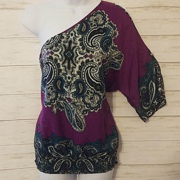 Silky cold shoulder/one shoulder top - Picture 1 of 4